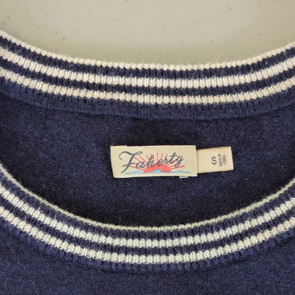 Faherty Navy Multicolor Striped Crewneck Sweater, S - Picture 2 of 6